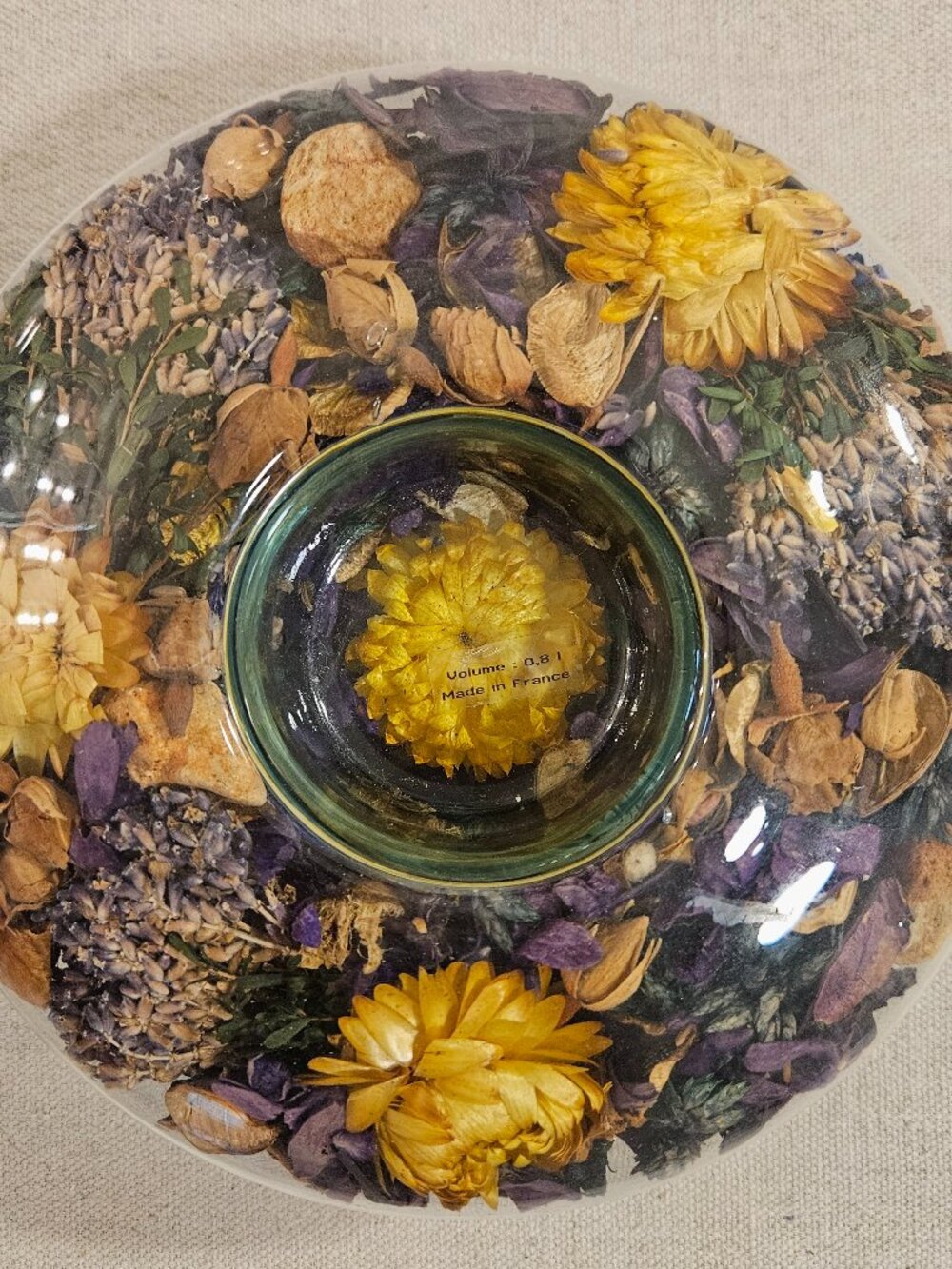 Vintage French Glass Potpourri Candle Holder Donut Hollow Made in France Votive